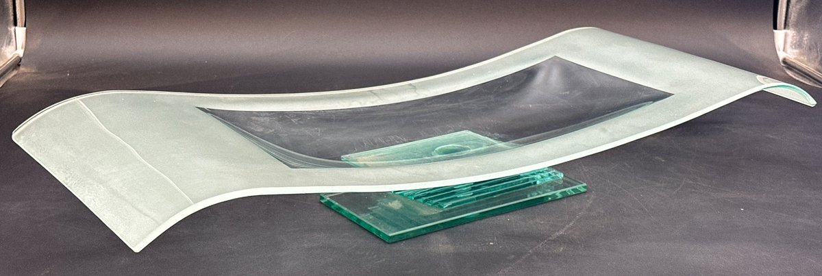 Curved Glass Decorative Plate on Tiered Glass Base, 27×10 in