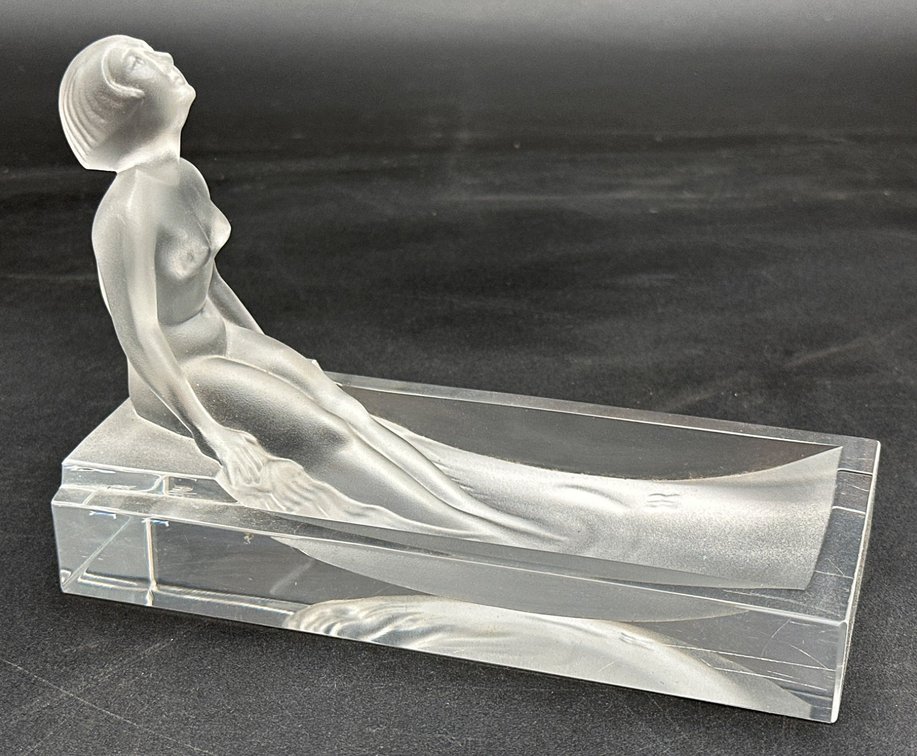 Frosted Glass Female Figurine on Rectangular Base