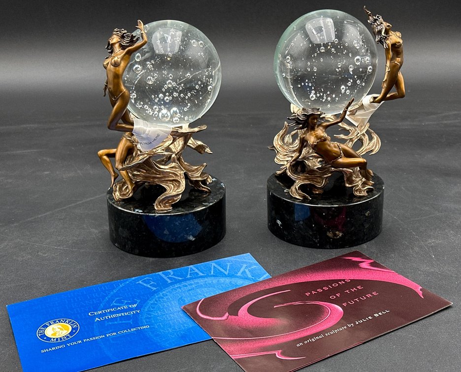 Frank Meisler Bronze Mermaid Figurines with Glass Globes