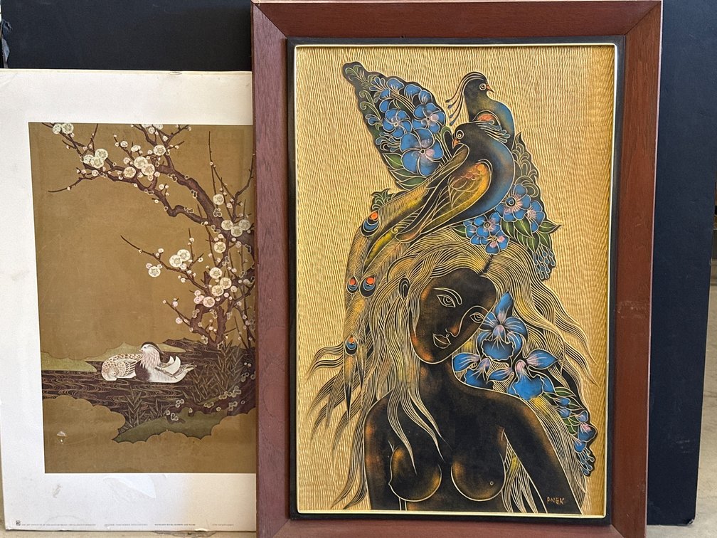 20”x28” Framed Artwork Featuring Woman with Birds and Additional Print