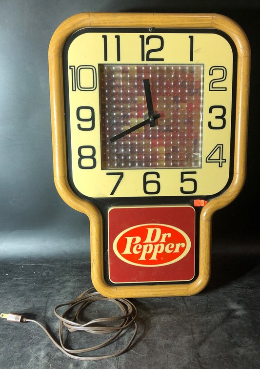 Dr Pepper Illuminated Wall Clock with Wood Frame and Retro Design