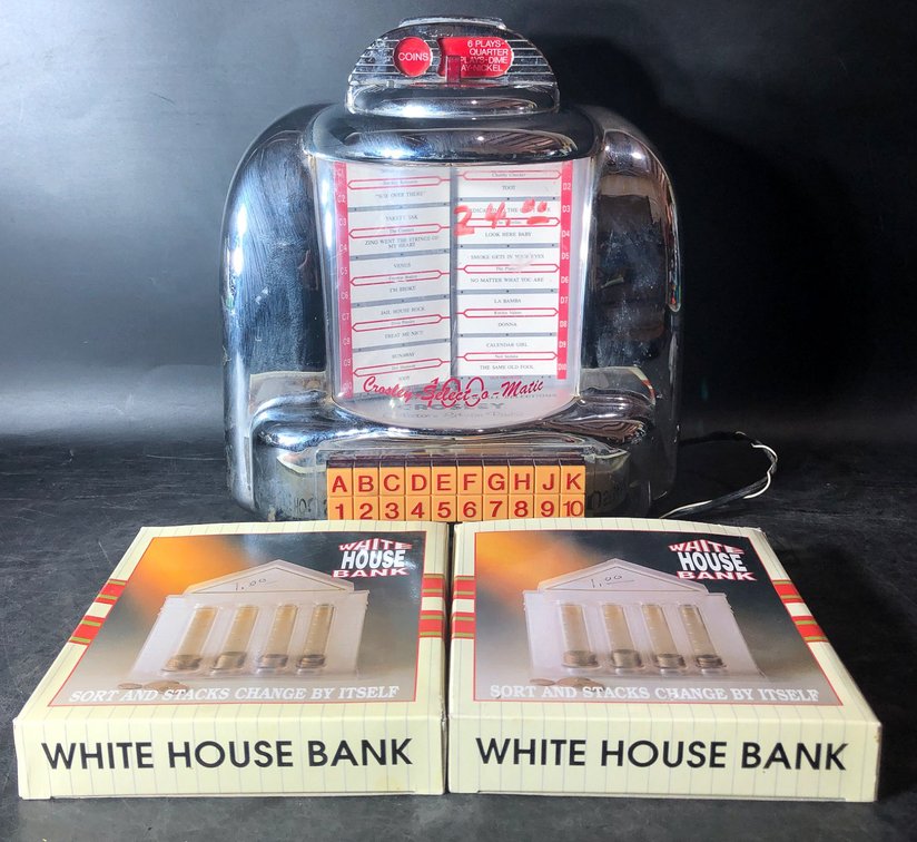 Crosley Jukebox Select-O-Matic Replica and White House Coin Banks