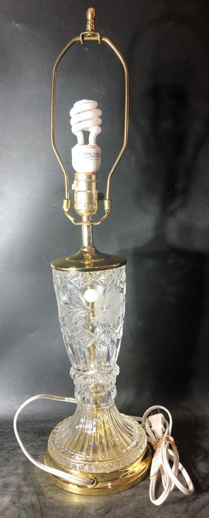 Cut Glass and Brass Table Lamp Made in Germany with Crystal Accents