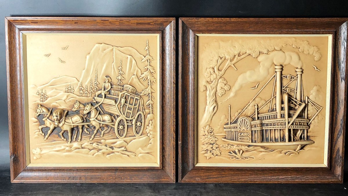 Two Miller Studio 3D Plaster Wall Plaques, 14 by 14 In