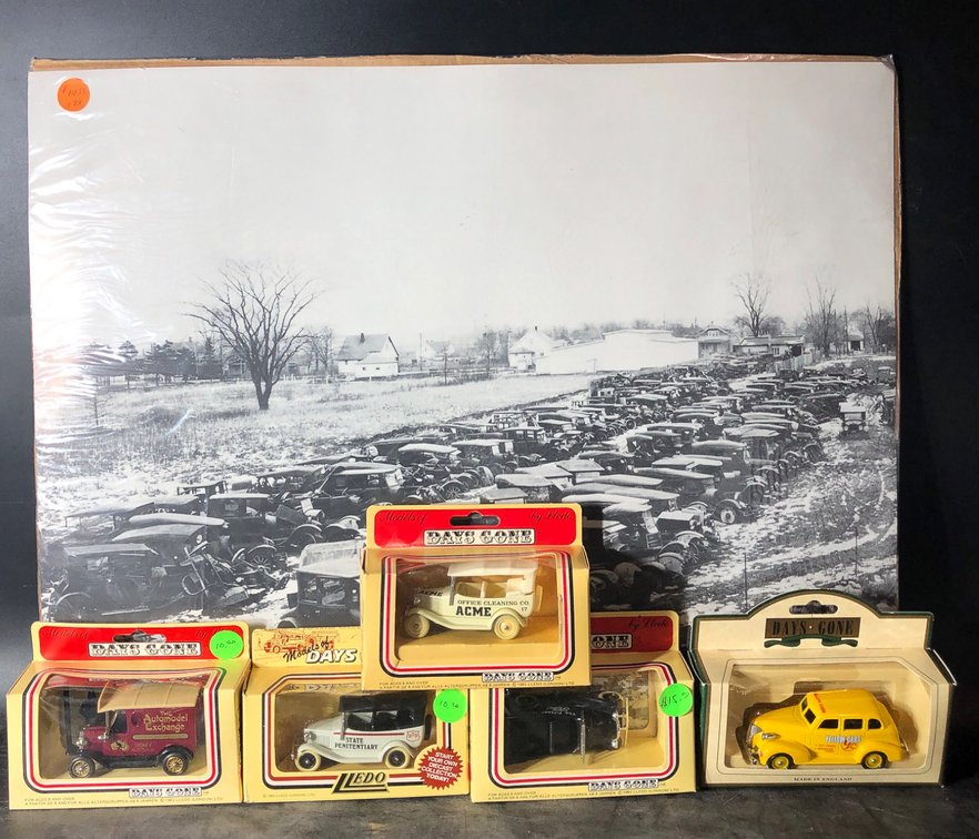 Models of Days Gone by Lledo with Vintage Photo of Cars, Set of Six