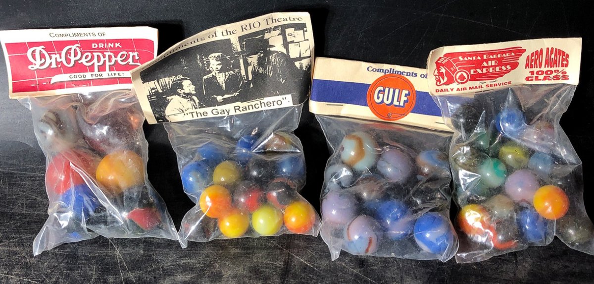 Vintage Promotional Glass Marbles in Original Bags with Advertisements