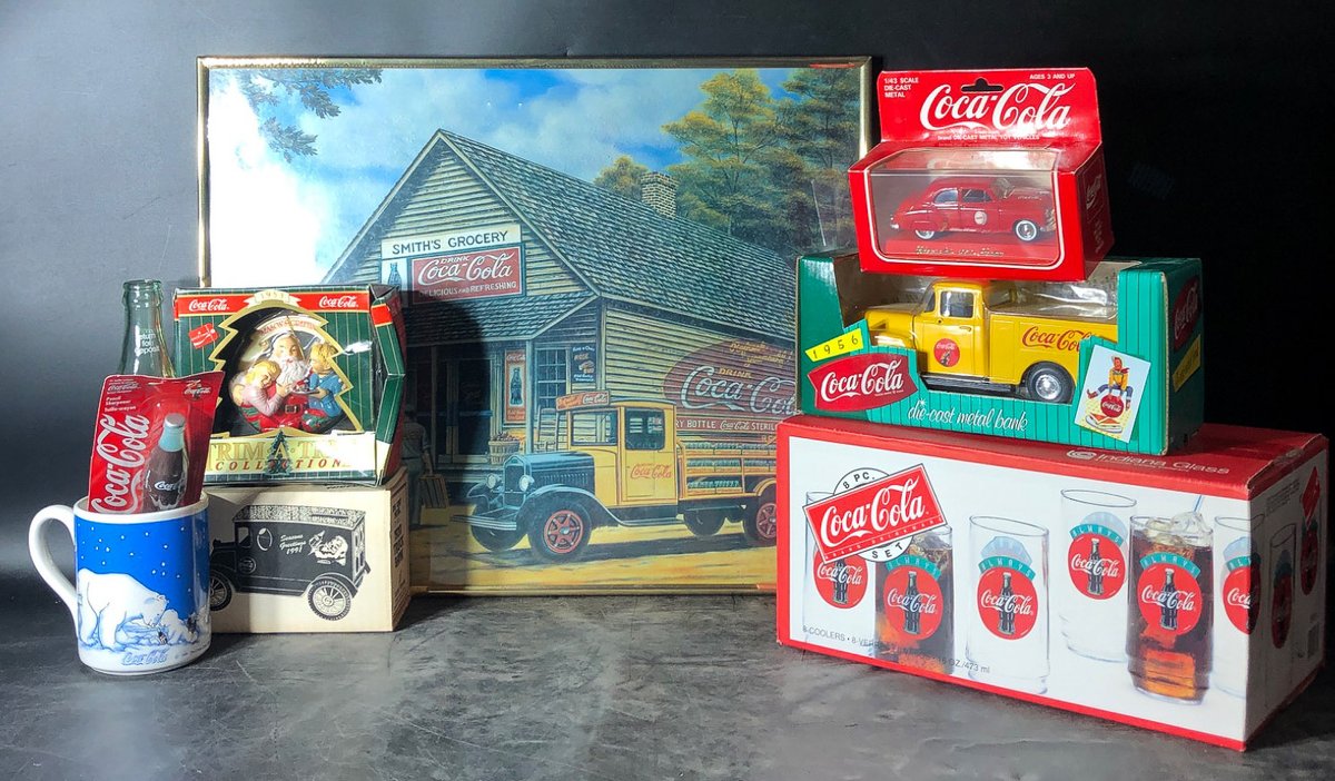 Coca-Cola Collectibles Bundle with Artwork, Die-Cast Cars, and Accessories