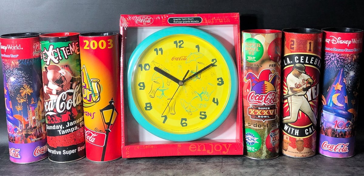 Coca-Cola and Disney Themed Collector Bottles with Clock Set