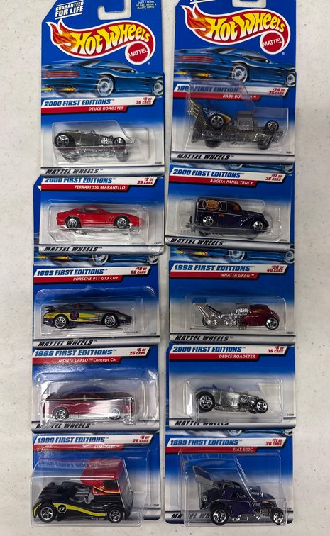 10 Hot Wheels First Editions From 1998 to 2000 in Original Packaging