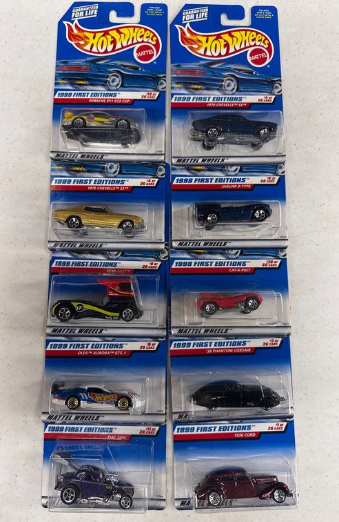 10 Hot Wheels 1998 First Editions Die-Cast Cars in Original Packaging