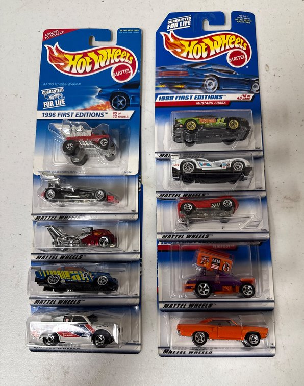 10 Hot Wheels 1996 and 1998 First Editions Diecast Cars in Original Packaging