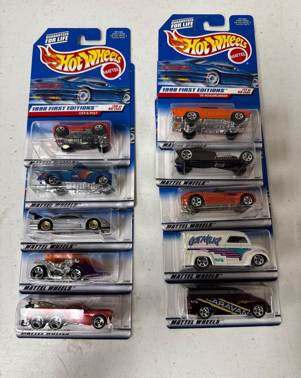 10 Hot Wheels 1998 and 1999 First Editions Die-Cast Cars in Original Packaging