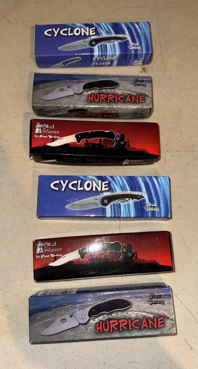 Six Assorted Folding Knives: Cyclone, Hurricane, and Steel Warrior