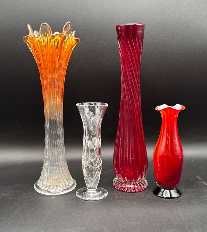 Four Glass Vases in Varied Styles and Colors