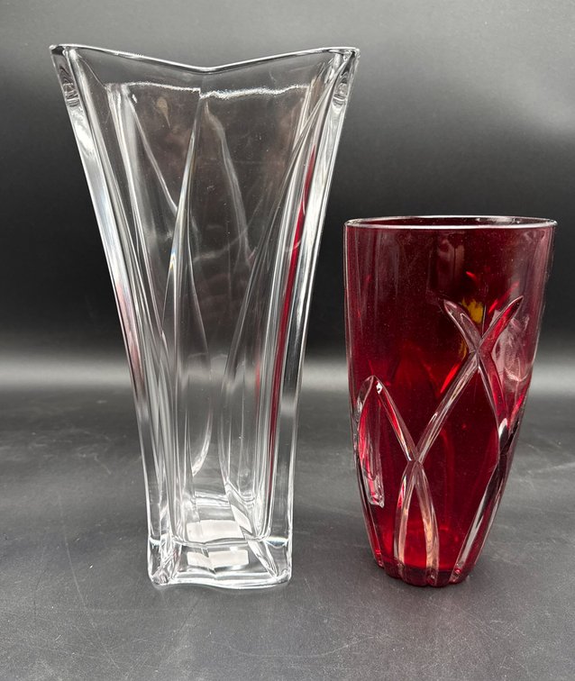 Gorham Crystal Vase and Red Cut Glass Vase Set