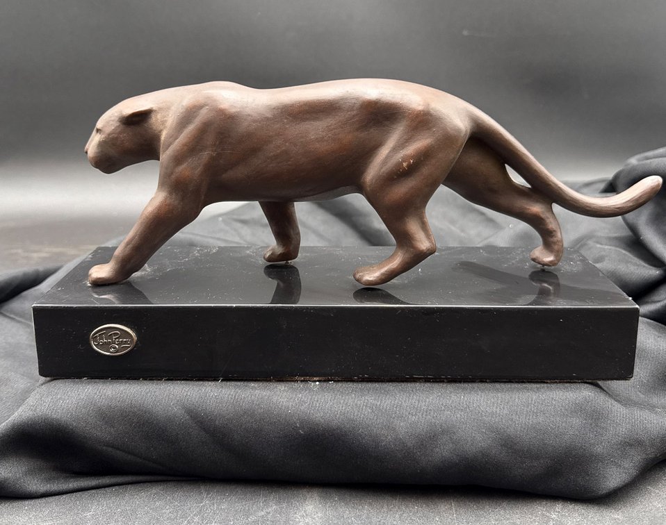 John Perry Panther Sculpture on Black Base