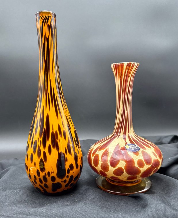 Two Art Glass Vases Including One White Cristal Vase