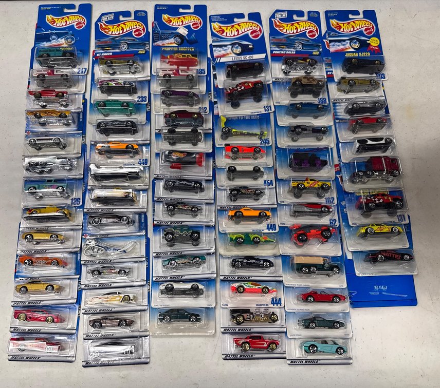 72 Mattel Hot Wheels Die-Cast Vehicles, Variety of Models