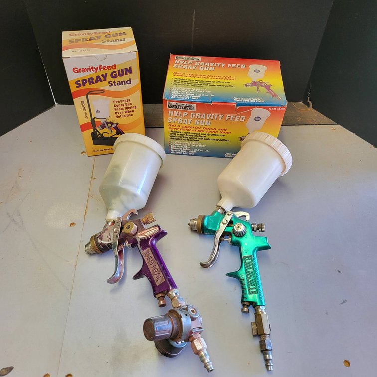 Two HVLP Gravity Feed Spray Guns with Accessories