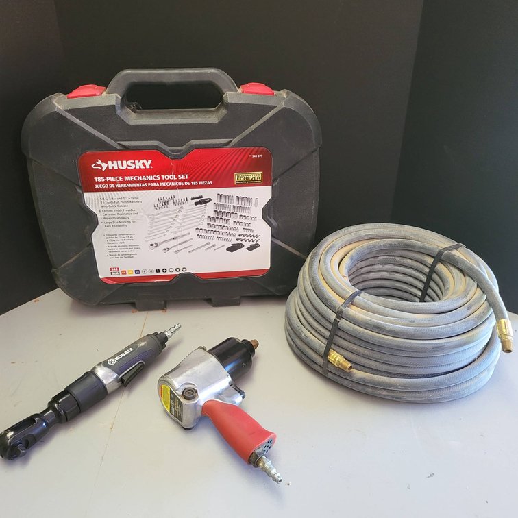 Husky 185-Piece Mechanics Tool Set with Kobalt Ratchet, Central Pneumatic Wrench, and Air Hose