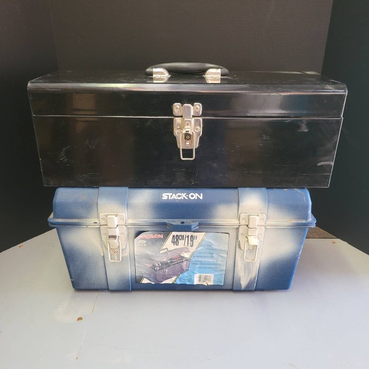 Two Metal and Plastic Toolboxes With Removable Trays