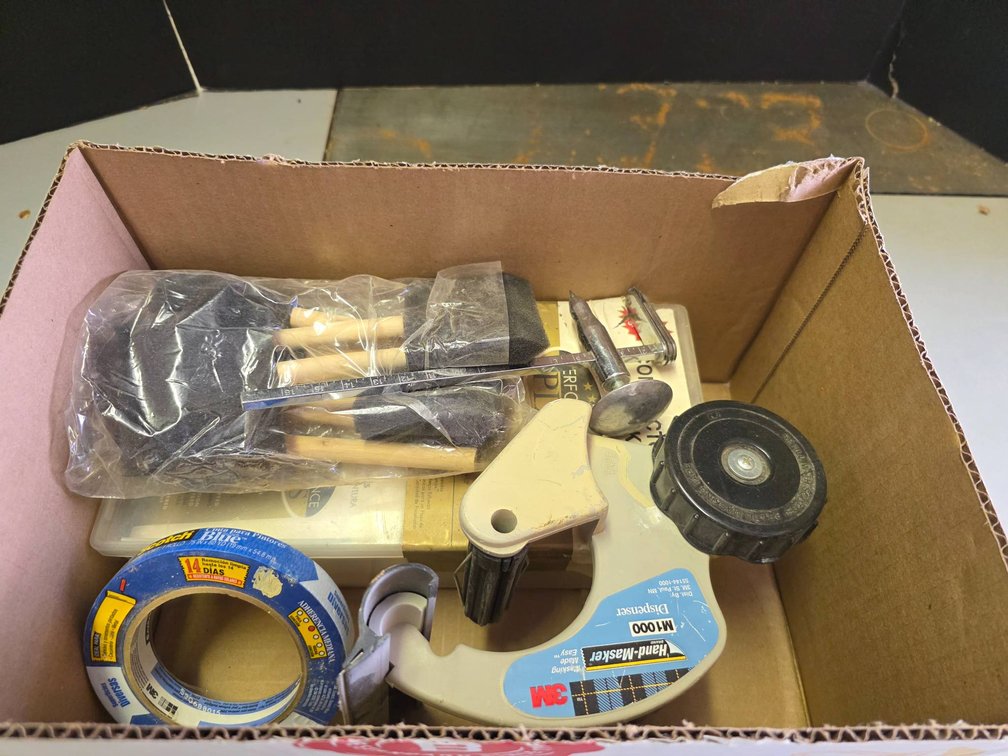 Contractor Tools and Supplies Kit with Brushes, Tape Dispenser, and Ruler