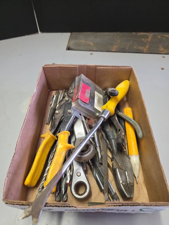 Hand Tools and Drill Bits in Mixed Box Lot