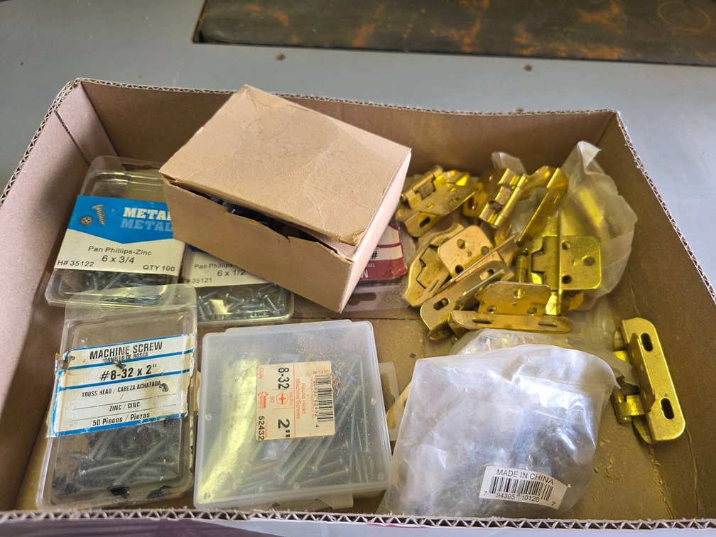 Hardware Lot Including Screws, Hinges and Brackets