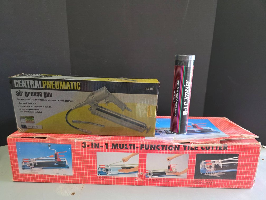 Central Pneumatic Air Grease Gun With Mystik Grease and 3-in-1 Multi-Function Tile Cutter