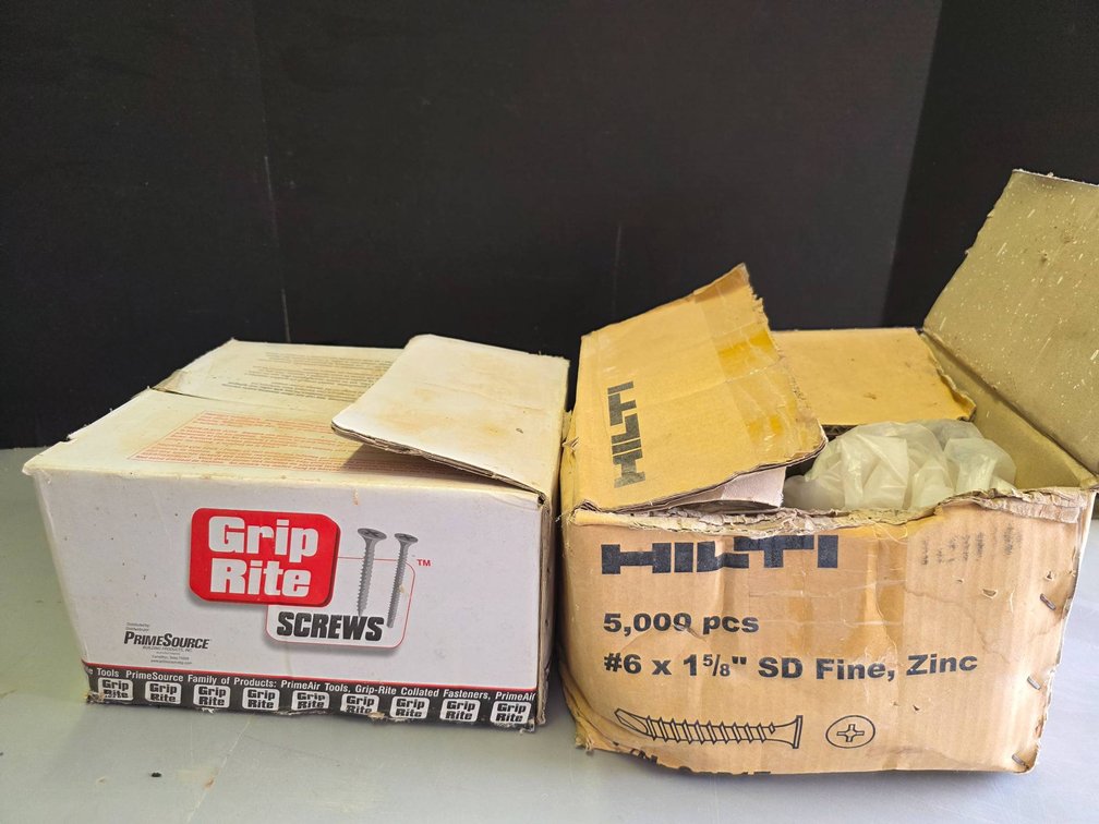 Boxes of Grip-Rite Coarse-Thread Drywall Screws and Hilti Zinc-Plated Screws