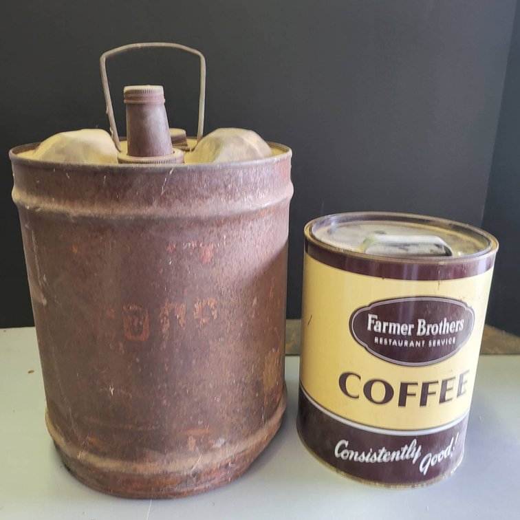 Vintage Oil Canister and Farmer Brothers Coffee Tin Lot