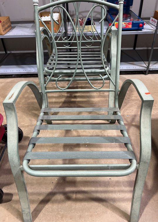 3 Green Metal Outdoor Chairs with Decorative Backs