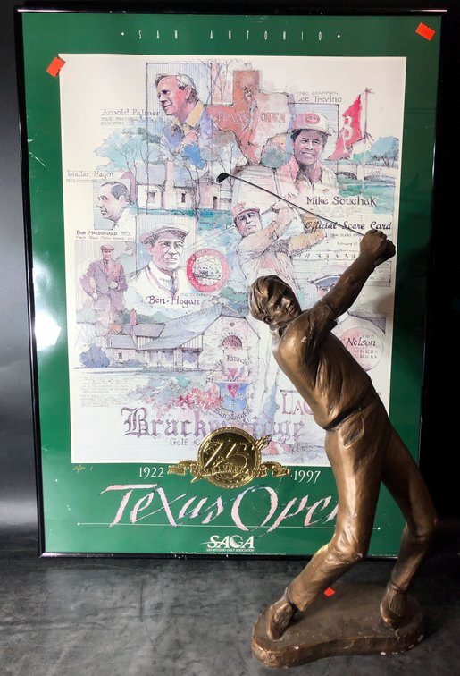 1997 Texas Open Artist Proof for the Poster signed by the artist and stamped accordingly and Austin Sculpture of Golfer