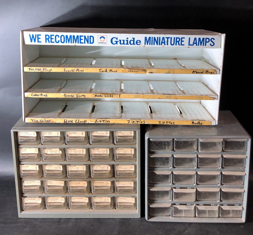 Metal and Plastic Storage Bins and Display Rack