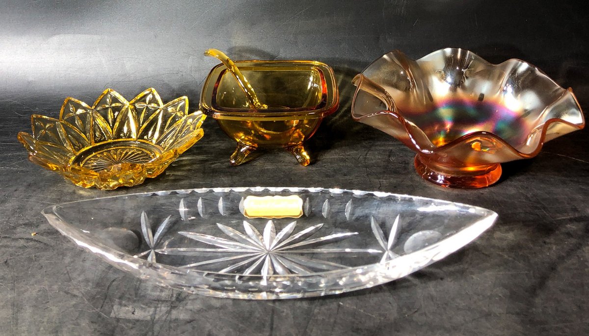 Glass and Crystal Bowls with One Lidded Dish
