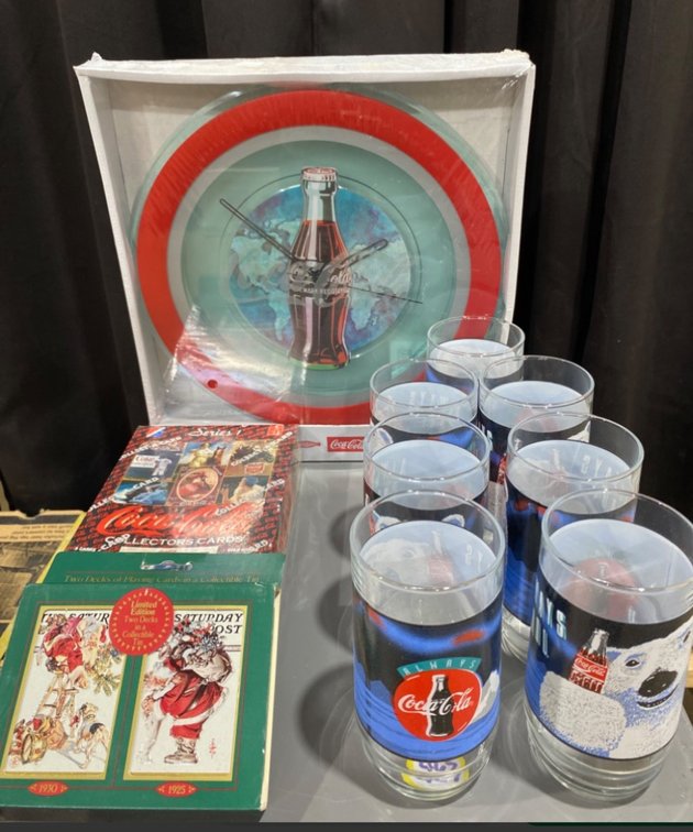 Coca-Cola Glassware, Clock, and Collectible Card Lot