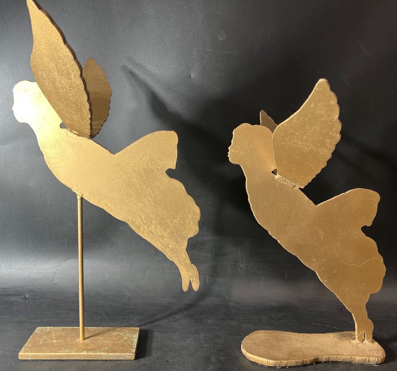Two Gold-Toned Metal Angel Silhouette Sculptures