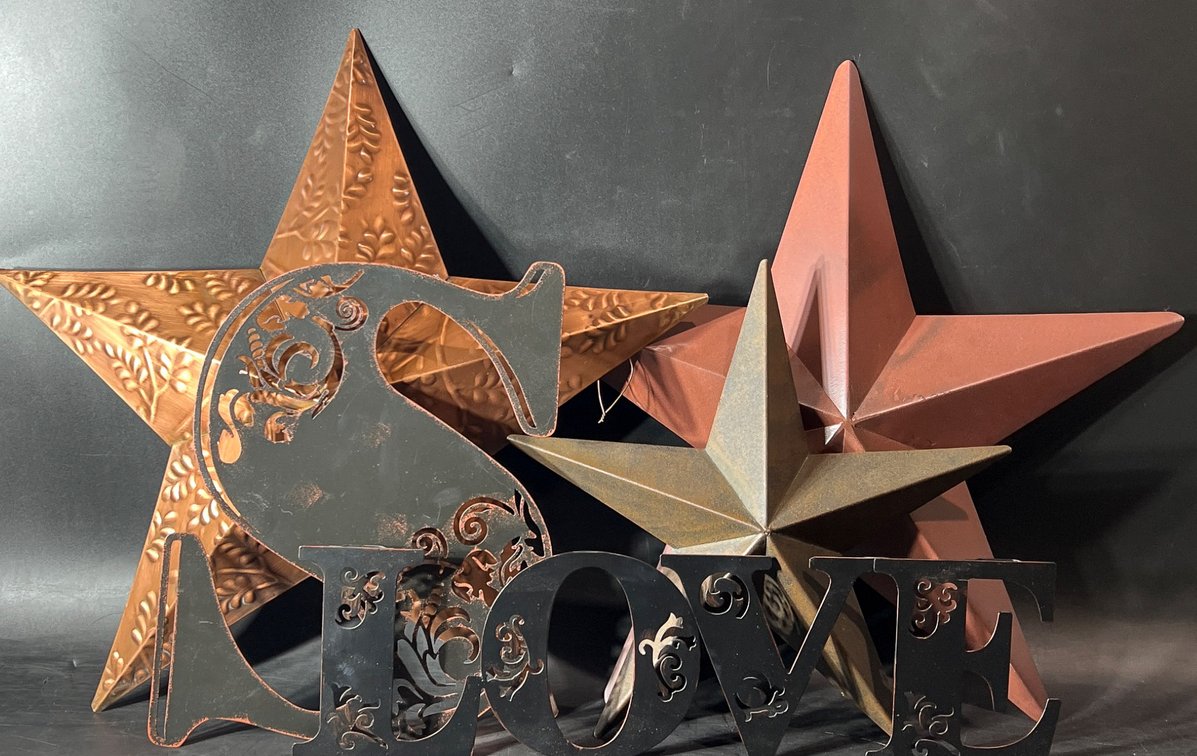 Metal Decor Set with ‘Love’ Sign, Letter ‘S,’ and Stars