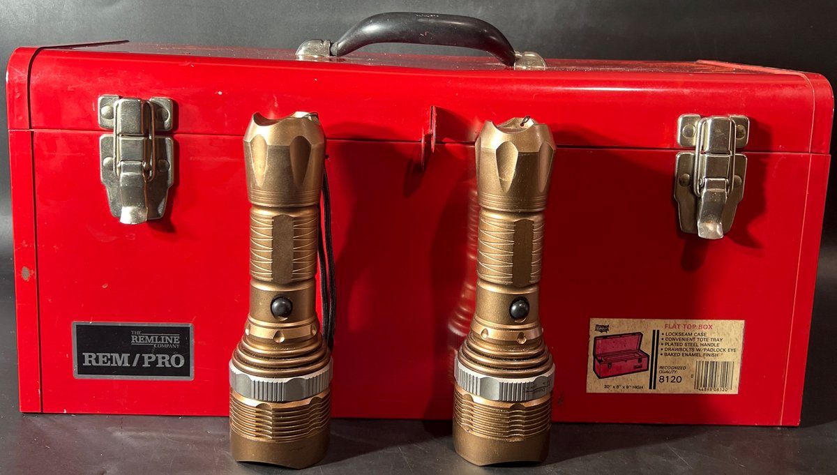 Red REM/PRO Metal Toolbox with Dual Flashlights