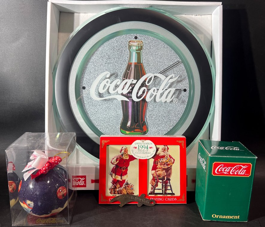 Coca-Cola Collection: Wall Clock, Ornament, Playing Cards, and Decor Items