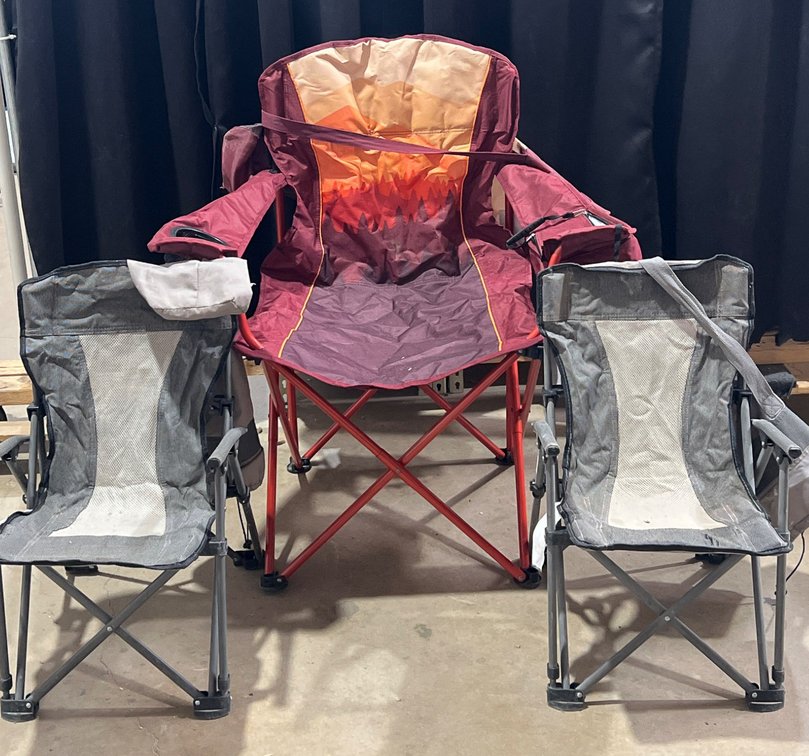 Ozark Trail Oversized Cooler Chair and Two small Mesh Folding Chairs