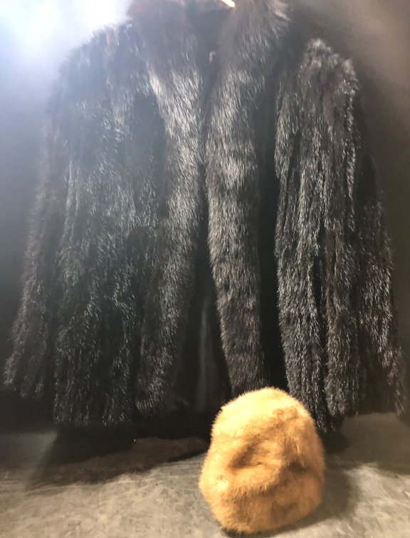 Saga Mink Fur Coat and Hat Set, Made in Korea and Denmark