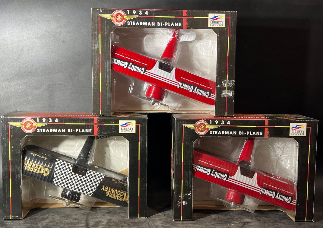 Three 1934 Stearman Bi-Plane Die-Cast Collectibles by Liberty Classics