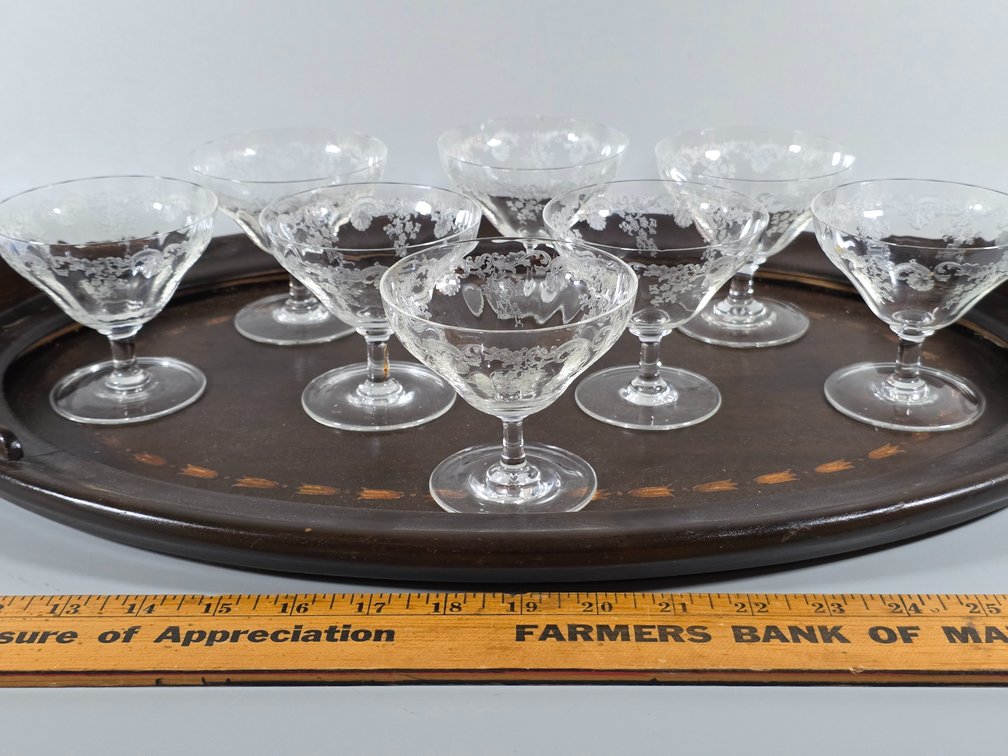 VINTAGE CRYSTAL, INLAY WOOD TRAY