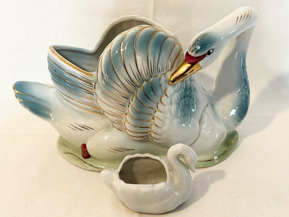 BLUE and GOLD PORCELAIN SWAN