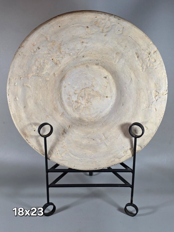 POTTERY CHARGER, IRON HOLDER
