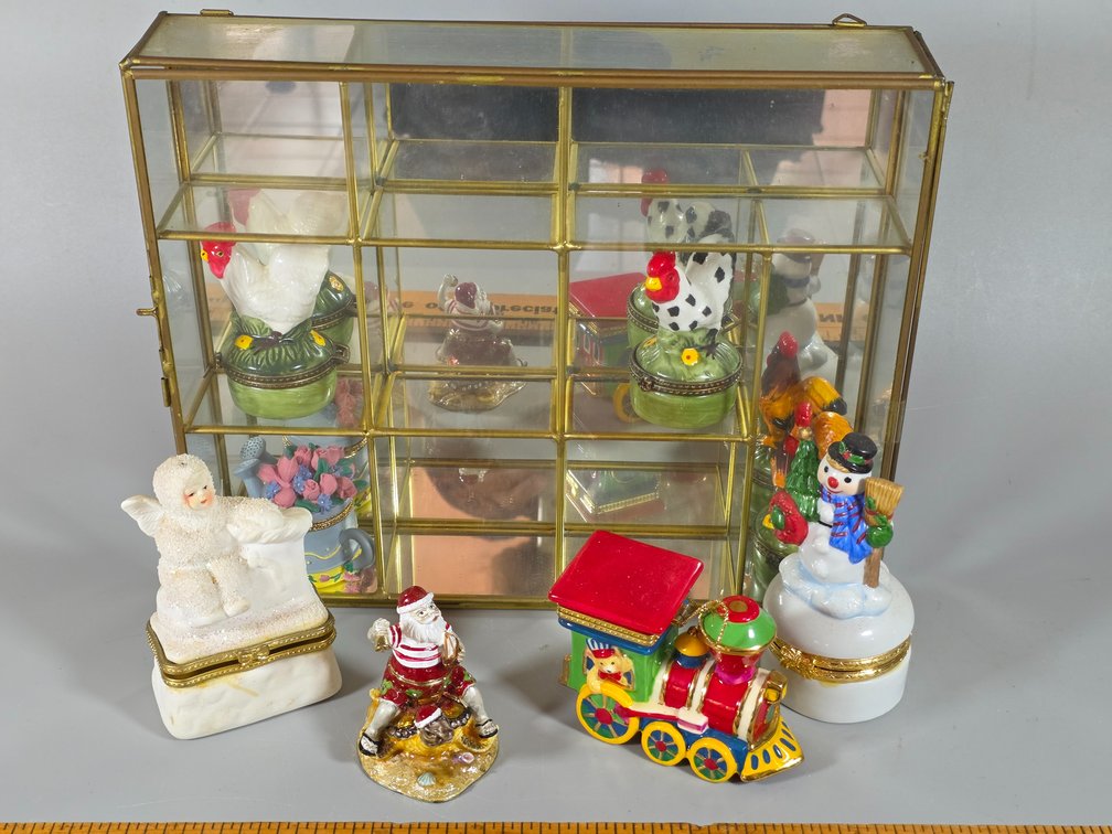 GLASS CURIO, HINGE BOXES