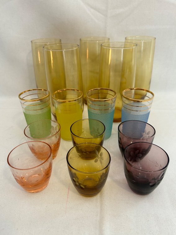 AMBER WATER GLASSES, COLORED SHOT GLASSES