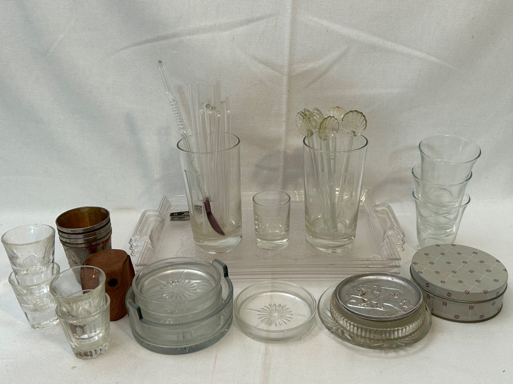 COASTERS, SHOT GLASSES, GLASS STIR STICKS