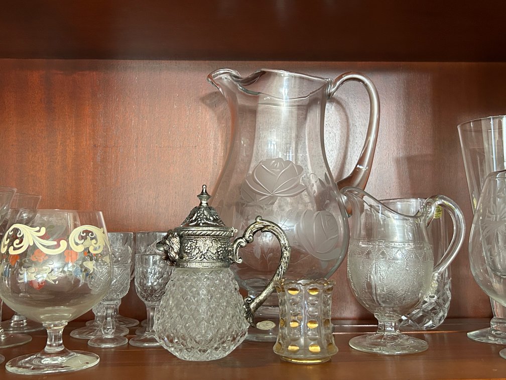 CLEAR GLASS PITCHERS, CORDIALS